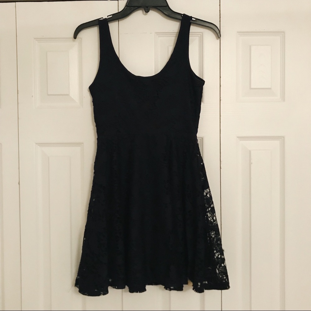 navy lace skater dress